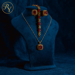 Parure Diamora A – Rouge Rubis & Plaqué Or 18K