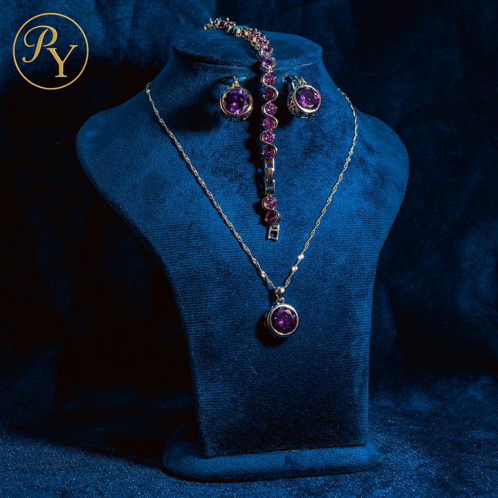 Parure Aurora – Zircon Violet & Plaqué Argent S925