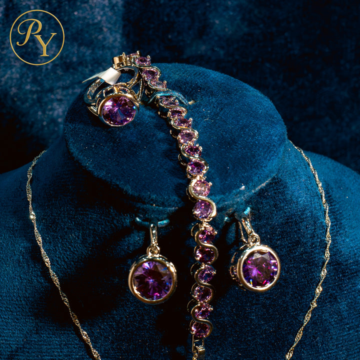Parure Aurora – Zircon Violet & Plaqué Argent S925