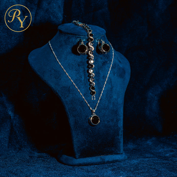 Parure Aurora Black – Élégance Noire & Plaqué Argent S925