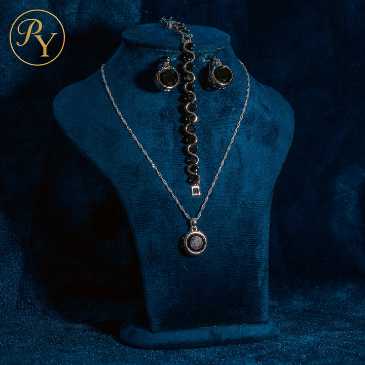 Parure Aurora Black – Élégance Noire & Plaqué Argent S925