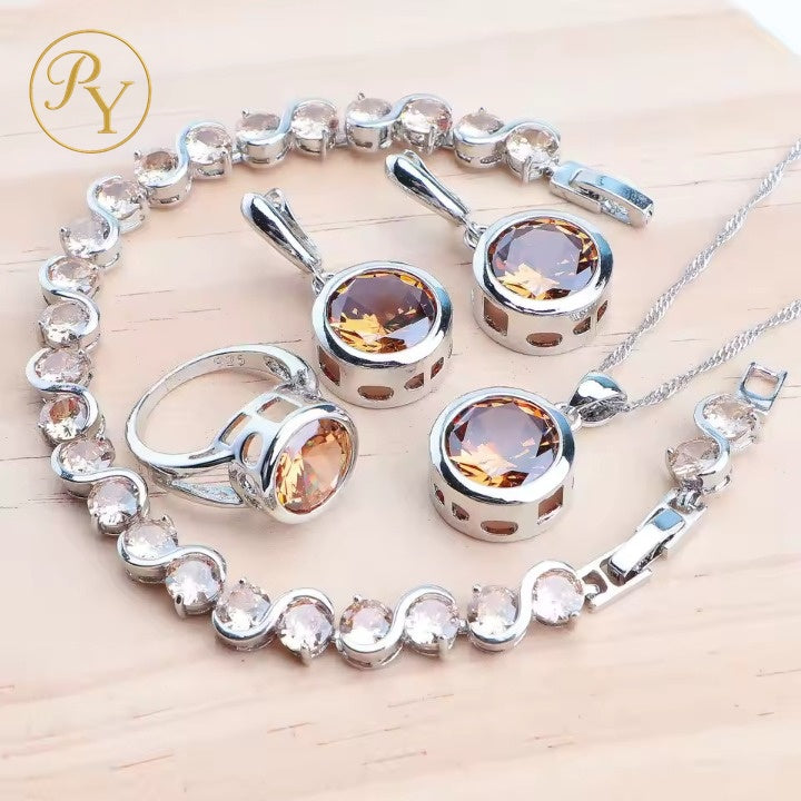 Parure Aurora – Éclat Orange & Plaqué Argent S925